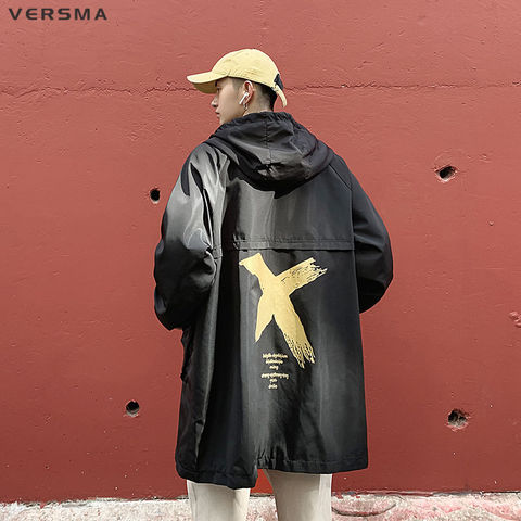 VERSMA Korean Trendy Ulzzang Zipper Vintage Print Jacket Coat Men Winderbreaker Hip Hop Streetwear Long Jakcket Men Dropshipping ► Photo 1/6