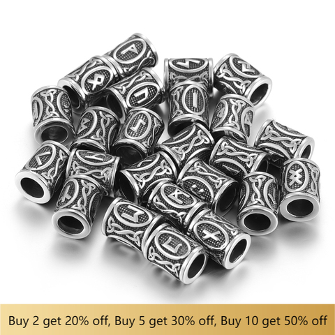316L Stainless Steel Viking Rune Bead 8mm Large Hole Futhark Hair Beards Beads Bracelet Charm for DIY Jewelry Making Accessories ► Photo 1/6