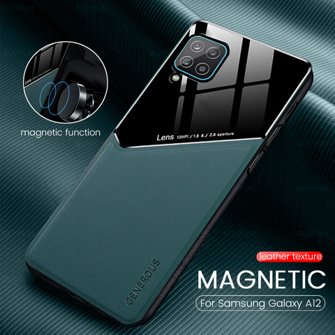 case for samsung a 12 leather texture pixleglass car magnetic holder phone covers for galaxy a12 soft silicone shockproof coque ► Photo 1/6