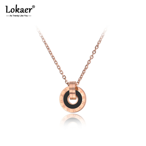 Lokaer Design Mosaic Shell & Acrylic Double Circle Pendant Necklace Stainless Steel Wedding Chain Necklaces Women Jewelry N19053 ► Photo 1/6