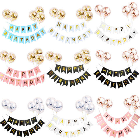 1set Happy Birthday Letter Banner Rose Gold Confetti Balloons Boy Girl Birthday Helium balloon Baby Shower Party Favors ► Photo 1/6