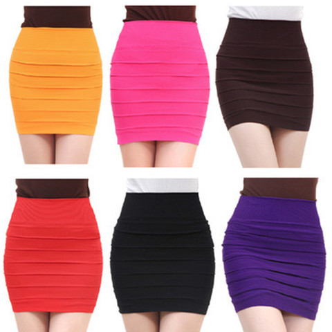 Women Candy colors Sexy High Waist Pleated Skinny Mini Bandage Hip Skirt YF173 ► Photo 1/6