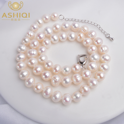 ASHIQI Real Natural Freshwater Pearl choker Necklace  White Near Round Pearl Jewelry Gifts for Women ► Photo 1/6