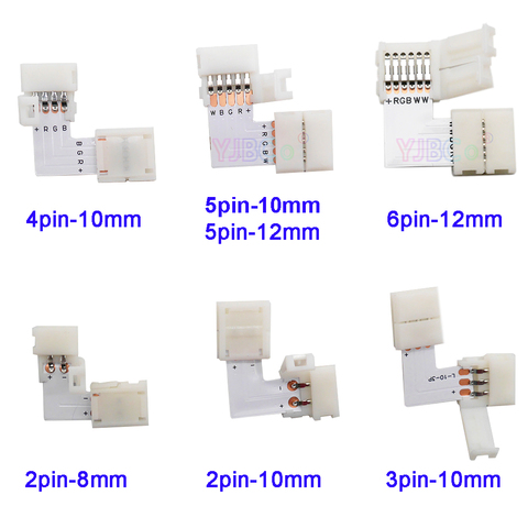 10pcs 2pin 3pin 4pin 5pin 6pin L Shape LED Connector For connecting corner right angle RGB RGBW RGBWW 2811 2812 5050 LED Strip ► Photo 1/6