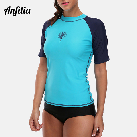 Anfilia Women Long Sleeve Front Zipper Rashguard Shirt Swimsuit Patchwork Swimwear Surfing Top Hiking Shirt Rash Guard UPF50+ ► Photo 1/6