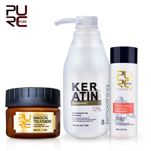 PURC Brazilian keratin 12% formalin 300ml keratin treatment set & magical hair mask repair damage hair make hair smooth & shine ► Photo 1/6