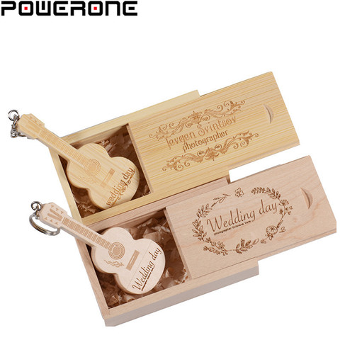 POWERONE free custom logo wood guitar pen drive guitars usb flash drive memory Stick pendrive 64GB 16GB 32GB metal keychain gift ► Photo 1/6