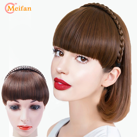 Synthetic Hair Neat Fringe Bands With Double Row Braids Headband Heat Resistant Bangs in Hair Extensions Hairpieces ► Photo 1/6