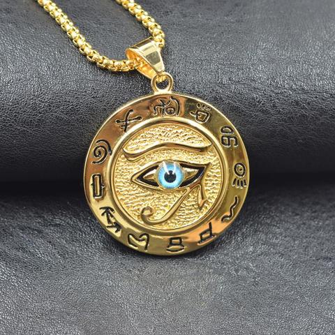 Hip hop Ancient Egypt Round Jewelry Collares Gold Color Stainless Steel Chain Egyptian Eye of Horus Necklaces & Pendants ► Photo 1/5