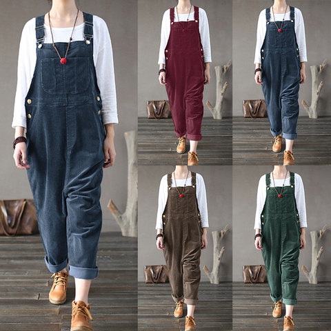 Kaftan Corduroy Overalls Womens Jumpsuits 2022 Autumn Harem Pants Casual Long Pantalon Palazzo Female Button Rompers Playsuit ► Photo 1/6