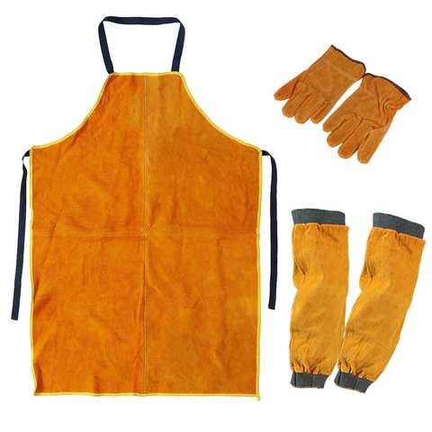 3pc/set Gardening Welding Apron Sleeves Gloves Protection Thorn Proof Leather Work Safety Workwear Glaziers Blacksmith ► Photo 1/6