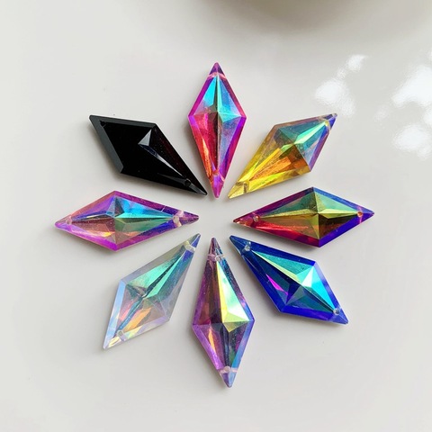 20pcs 12*28mm Glitter Crystal Rhombus Resin Sew on Rhinestone Flatback Sewing Beads 2 Holes diy clothing accessories -E61 ► Photo 1/6