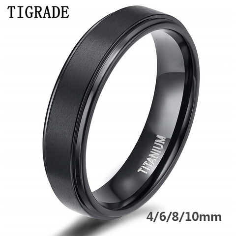 Tigrade Black Titanium Ring For Men Wedding Engagement Jewelry Band 4/6/8/10 mm Cool Dark Classic Unisex Ring Female Size 4-15 ► Photo 1/6