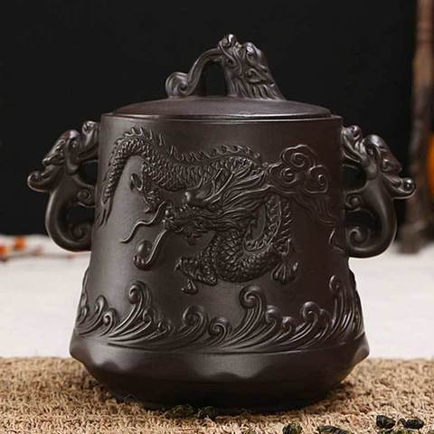 Dehua Coarse Ceramic Tea Pot Yixing Tea Storage Pot Retro Relief Dragon Phoenix Ceramic Sealing Jar Tea Tank C ► Photo 1/5