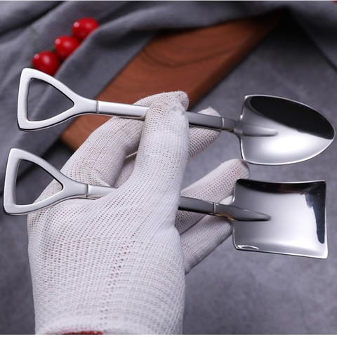 2PCS/set Stainless Steel Iron Shovel Spoon Coffee Ice Cream Spoon Engineering Shovel Retro Cute Square Head Spoon Kitchen Gadget ► Photo 1/6