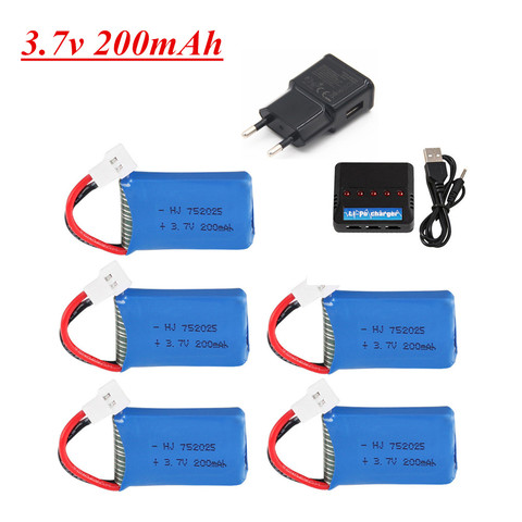 For Syma X4 X11 X13 RC Drones 3.7V 200mah 752025 LiPo battery and 5 in1 charger set for X4 X11 X13 RC Quadcopter Parts ► Photo 1/5