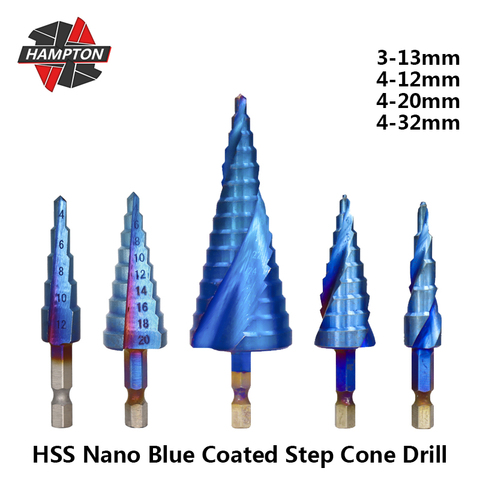 Hampton HSS 4-12 4-20 4-32mm Nano Blue Coated Step Cone Drill Hex Shank Step Drill Bit For Wood Hole Cutter Pagoda Drill ► Photo 1/5