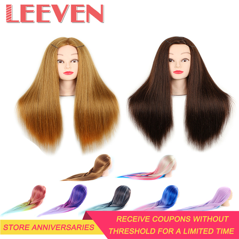Leeven mannequin head for hairdressers synthetic hairstyles brown Human Hair Training Head for Face Makeup practice ► Photo 1/6