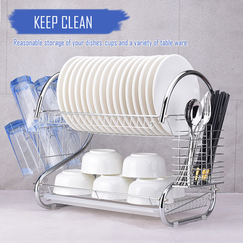 2-Tier Stainless Steel Kitchen Shelf Dish Drying Rack Storage Tableware  Stand