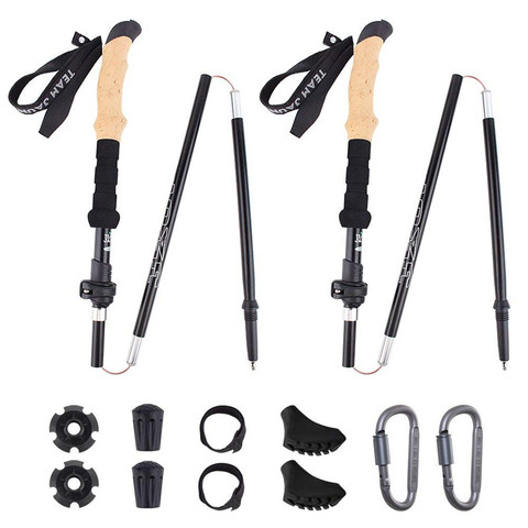 2Pcs Hiking Walking Sticks Carbon Fiber Trekking Pole Ultralight Camping Hiking Foldable Nordic Walking Pole Telescopic Crutches ► Photo 1/6