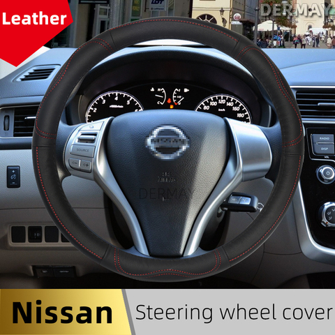 Genuine Leather Steering Wheel Cover for Nissan Qashqai Juke Primera Versa Almera Terrano Kicks March Murano 350z Terrano NV200 ► Photo 1/6