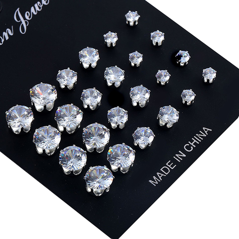 12 Pair/set Round Rhinestone Zircon Crystal Stud Earrings for Women  Piercing Jewelry Accessories Kids Earring Oorbellen Brincos ► Photo 1/6