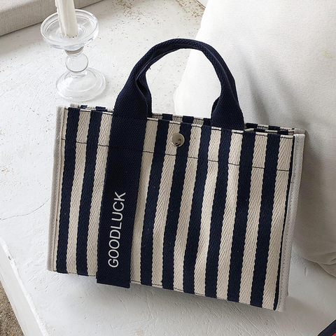 Fashion Striped Women Shoulder Bag Korean Style Canvas Sling Bags Small Square Crossbody Handbag Mommy Simple Travel Handbags ► Photo 1/6