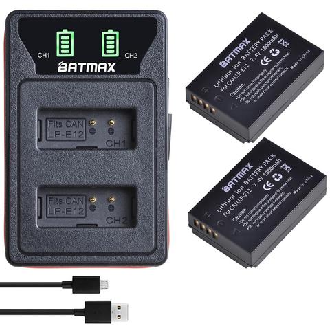 Batmax LP-E12 LPE12 Battery akku+LED Dual Charger with Type C Port &USB Cable for Canon EOS M50, EOS M100,100D Kiss X7 Rebel SL1 ► Photo 1/6