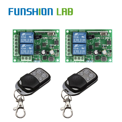 FUNSHION 433 Mhz Wireless Remote Control Switch AC 85V 110V 220V 2CH Relay Receiver Module & RF 433Mhz 4 button Remote Controls ► Photo 1/4