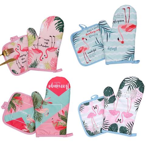 2pcs 1 Pair Cotton Fashion Flamingo Kitchen Pad Cooking Microwave Baking BBQ Oven Potholders Oven Mitts Kitchen Gloves 30 ► Photo 1/6