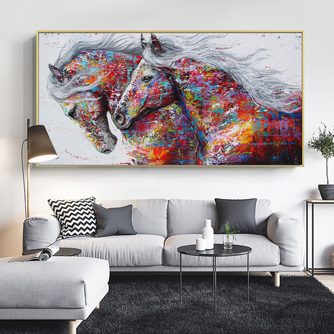 SELFLESSLY Animal Art Two Running Horses Canvas Painting Wall Art Pictures For Living Room Modern Abstract Art Prints Posters ► Photo 1/6