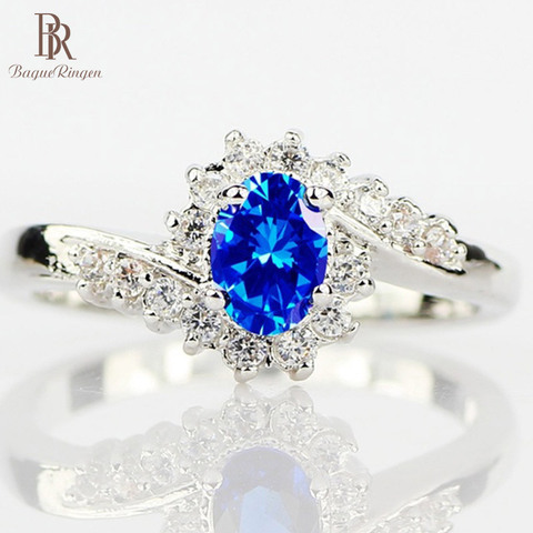 Bague Ringen 925 Sterling Silver Rings for Women with Oval shape blue Sapphire gemstone woman  Luxury Fine Jewelry wholesale ► Photo 1/6