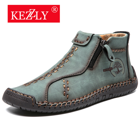 KEZZLY Men's large size outdoor shoes with zippers Fashion casual men's shoes with handmade stitching ► Photo 1/6