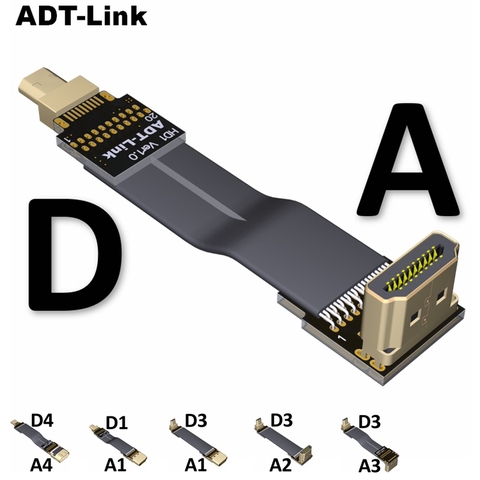 A-D Micro HDMI 2.0 Converter Cable HDMI A TO D Type Angle 3 / 5 /10 /15 /20 /30 /50 cm For PC AV HDTV LCD FPV FFC 3D Multicopter ► Photo 1/6