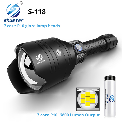 Super 7-Core P10 LED Flashlight With oversized convex lens Glare Adventure Lighting With Power bank function By 18650 battery ► Photo 1/6