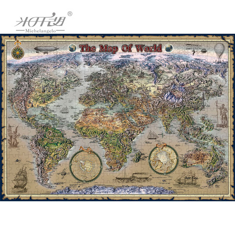 Michelangelo Wooden Jigsaw Puzzle 1000 1500 2000 Piece 3D World Map Hand Drawing Educational Toy Collectible Gift Painting Decor ► Photo 1/6