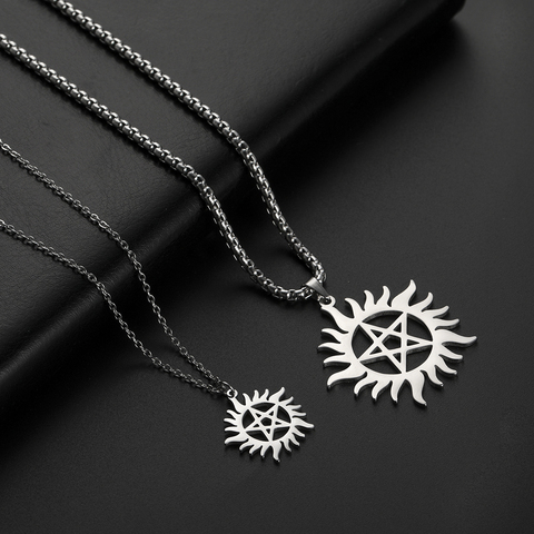 Teamer Supernatural Pentagram Sun Pendant Necklace Women Men Stainless Steel Necklaces Statement Chain Jewelry Couple Gifts ► Photo 1/6