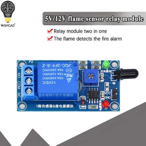 IR Infrared 1 Channel 5V 12V Flame Detection Sensor Module Fire Alarm Sensor Relay Module For Arduino ► Photo 1/6