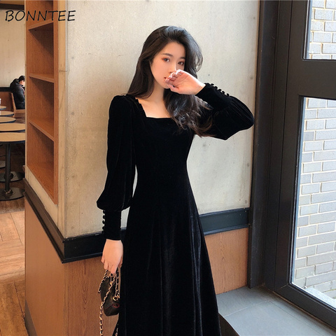 Long Sleeve Dress Women Spring Daily Elegant Fashion French Style Hepburn Stylish Classy Charm Lady Clothing Pure Empire Vintage ► Photo 1/6