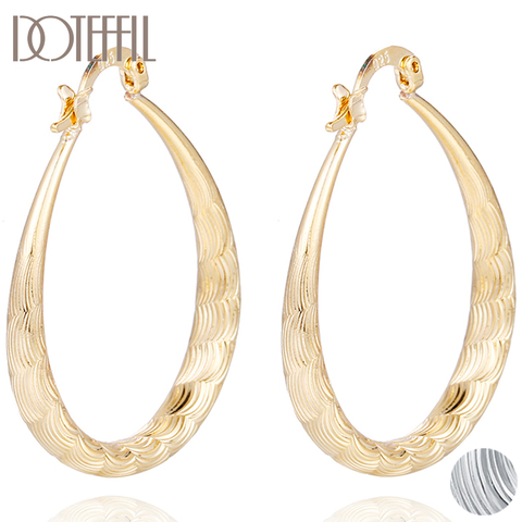 DOTEFFIL 925 Sterling Silver/Gold Round Circle U Ripple Hoop Earring For Woman Fashion Party Wedding Engagement Party Jewelry ► Photo 1/6