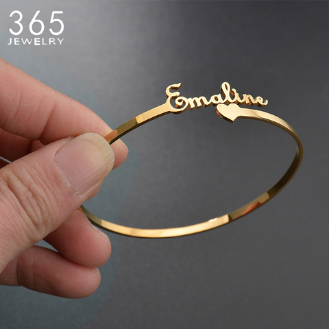 9 Styles New Stainless Steel Customized Bangle Personalized Nameplate Letter Heart Bracelet For Women Girl Jewelry Wedding Gift ► Photo 1/6