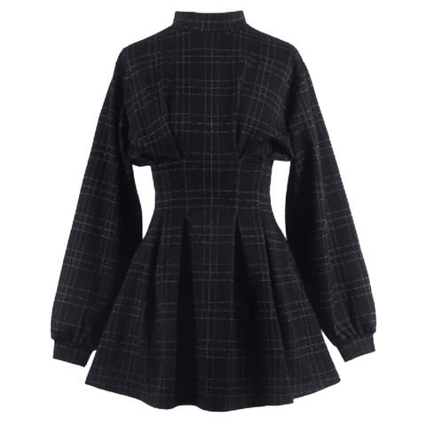 2022 Retro Vintage Rockabilly Dress 50s 60s Long Sleeve England Style Plaid Print Swing Pin Up Gothic Black Casual Women Dresses ► Photo 1/1