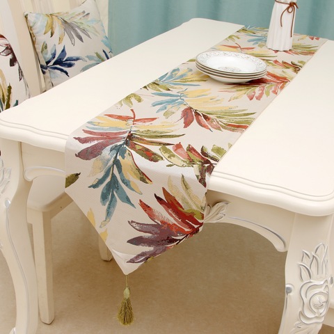 leaves painting table north US european style table runner  wholesale embroider  table runner for wedding hotel dinner party ► Photo 1/6