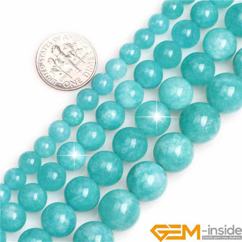 Blue Amazonite Color Jades Round Loose Beads For Jewelry Making Strand 15