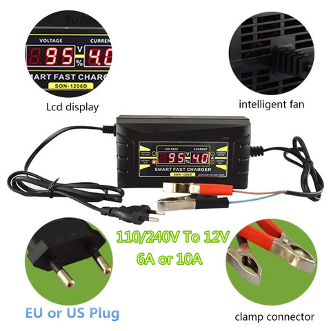 Full Automatic Car Battery Charger 110V/220V To 12V 6A 10A Smart Fast Power Charging For Wet Dry Lead Acid Digital LCD Display ► Photo 1/6