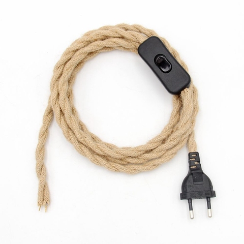 Vintage Style Hemp Cord EU Plug Power Cord with Switch Fabric Twisted Cable 220V ► Photo 1/1