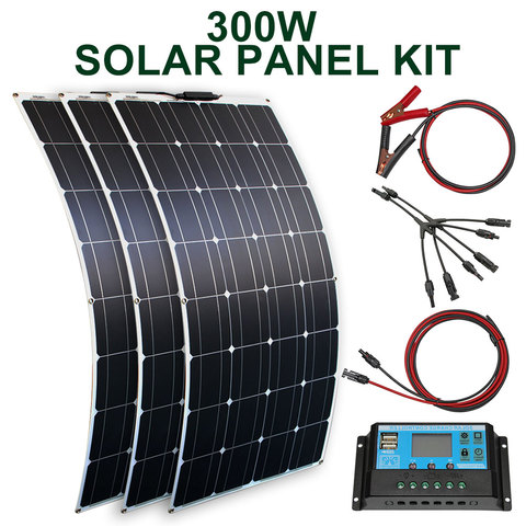 solar panel kit 300w 200w 100w flexible solar panels 12v 24v high efficiency battery charger module ► Photo 1/6