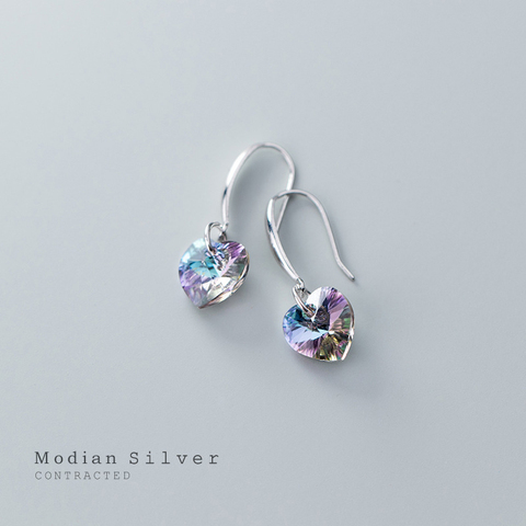 Modian Authentic 925 Sterling Silver Charm Ear Heart Shape Rainbow Crystal Dangle Earrings for Women Lady Fashion Jewelry Gift ► Photo 1/5