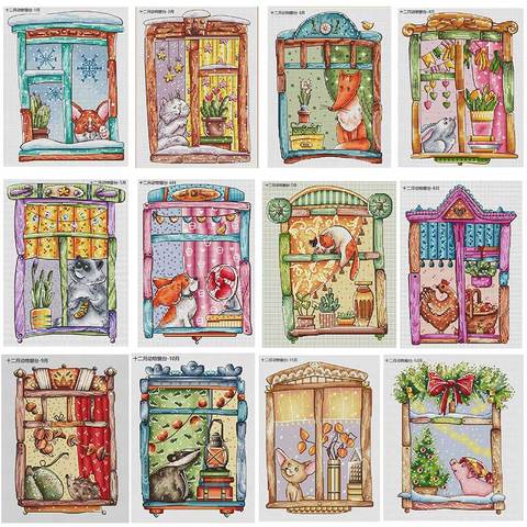 December animal windowsill patterns Counted Cross Stitch 11CT 14CT 18CT DIY Chinese Cross Stitch Kits Embroidery Needlework Sets ► Photo 1/1