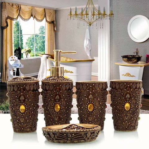 Continental Five-piece bathroom suite toiletries resin Creative Cups toothbrush holder wash suit Resin bath gel bottle soap box ► Photo 1/3